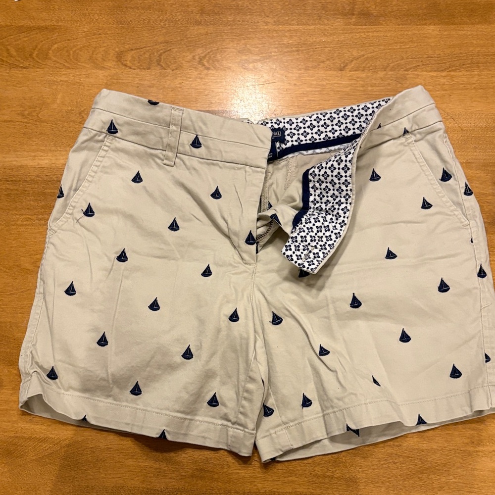 British Khaki Sailboat Print Tan Women's Shorts